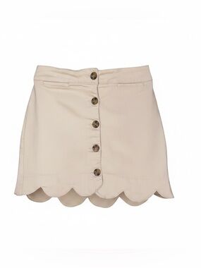 MI AMI by FRANCESCA Scalloped Hem Front Button Closure Mini Skirt Beige Size XS